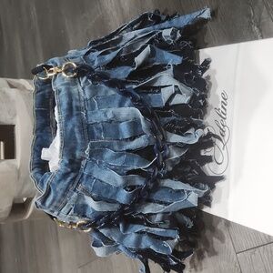 Adeline Stylish Denim Fringe Custom Handcrafted Shoulder Bag